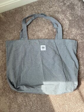 Zara Light Grey Cotton reusable Shopper Tote large